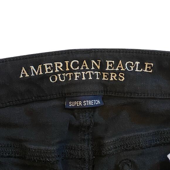 American Eagle Jeans Womens Sz 4 Reg Black Jeggings Stretch Ripped Grunge Gothic - Picture 5 of 12